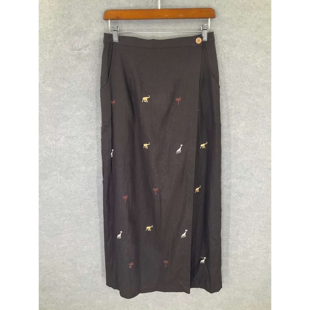 Stonebridge Skirt Embroidered Linen Women's Sz 10 Animals Palm Trees Whimsical